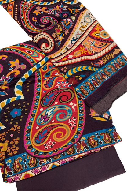 Kalamkari Paisley Digital Print 3pc Unstitched Modal Silk Suit