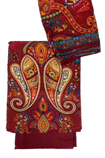 Kalamkari Paisley Digital Print 3pc Unstitched Modal Silk Suit