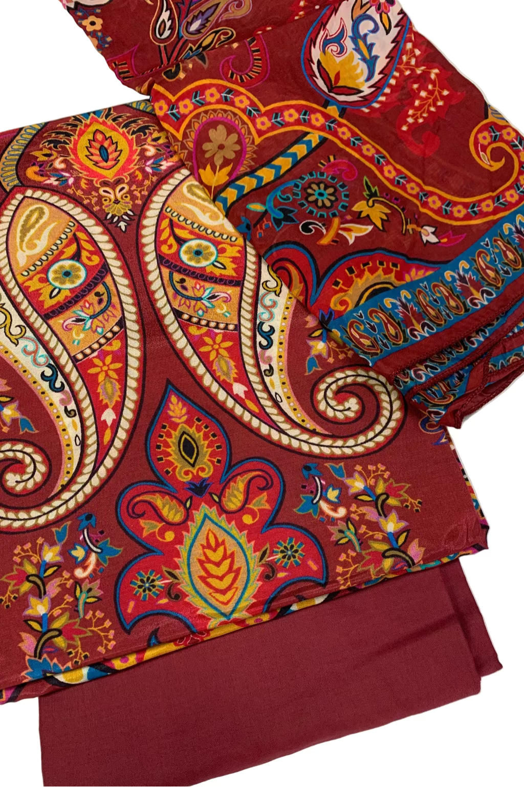 Kalamkari Paisley Digital Print 3pc Unstitched Modal Silk Suit
