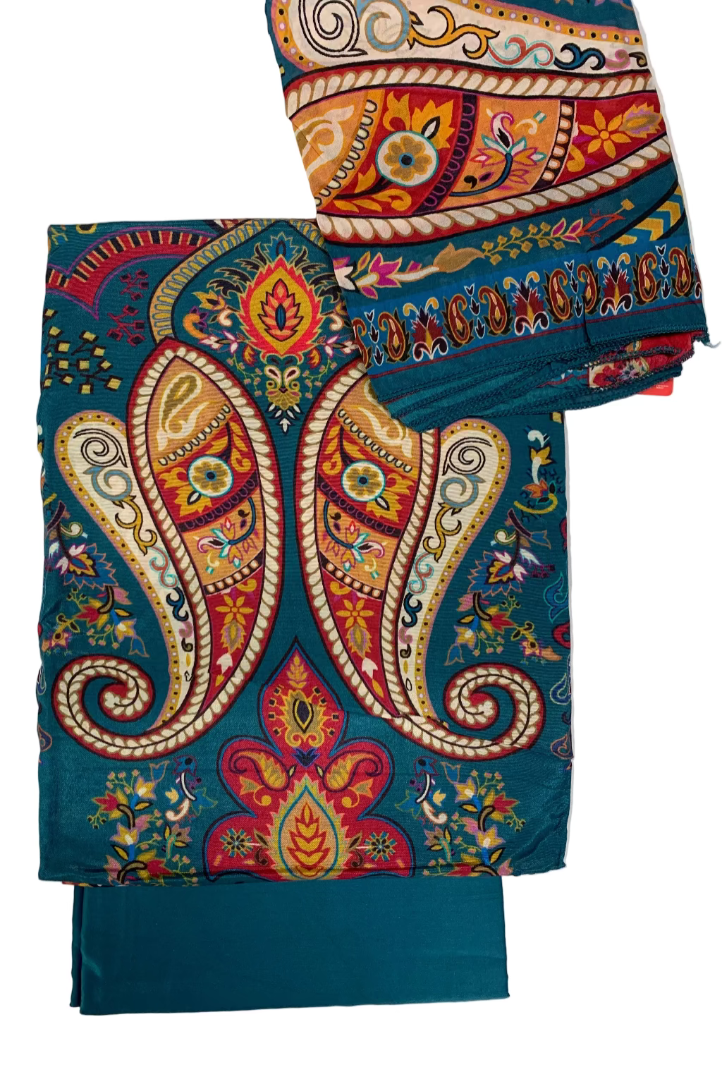 Kalamkari Paisley Digital Print 3pc Unstitched Modal Silk Suit