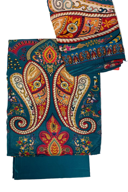Kalamkari Paisley Digital Print 3pc Unstitched Modal Silk Suit