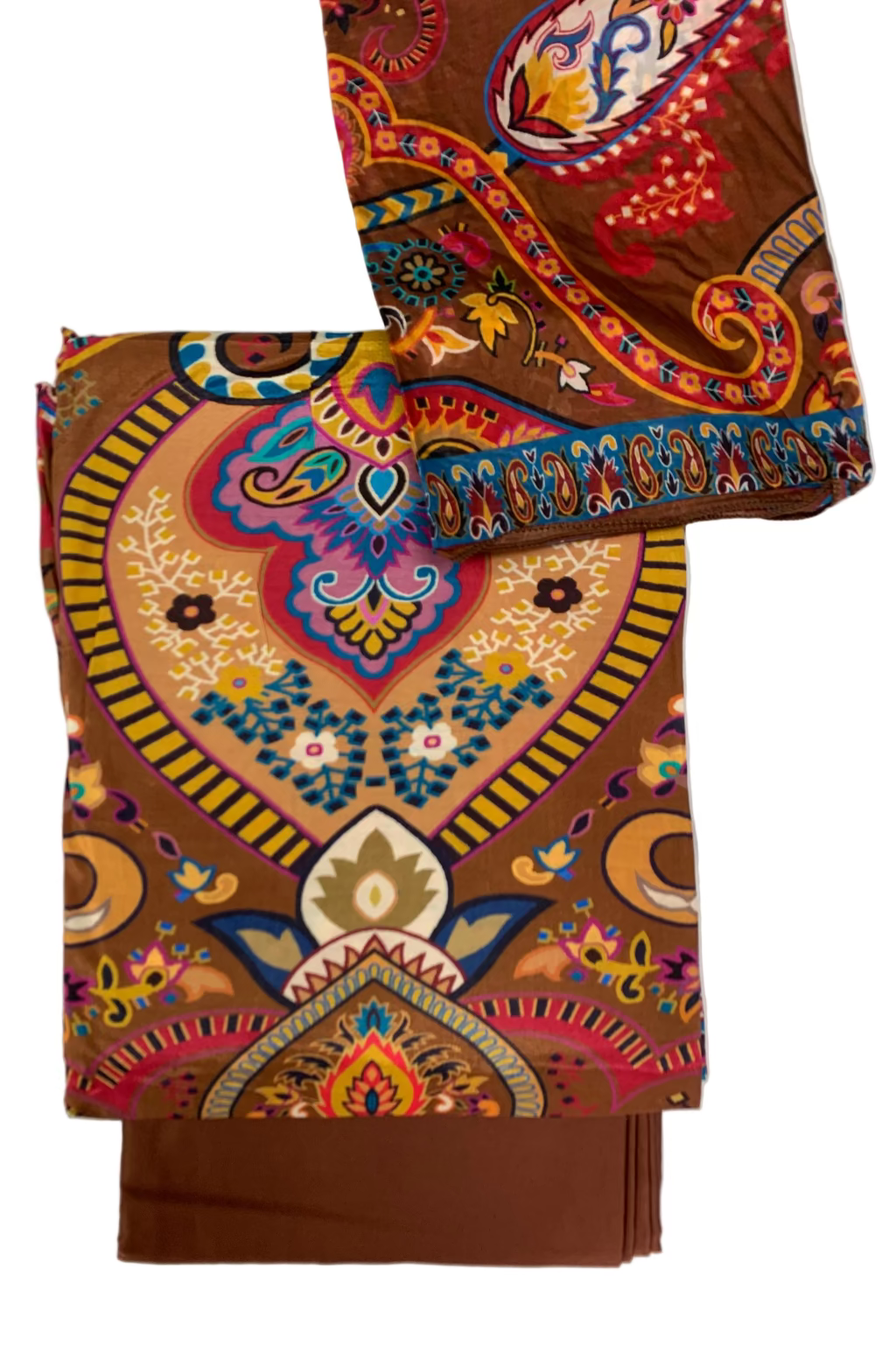 Kalamkari Paisley Digital Print 3pc Unstitched Modal Silk Suit