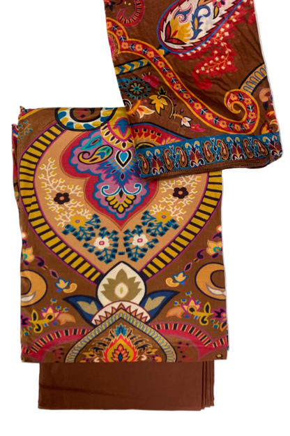 Kalamkari Paisley Digital Print 3pc Unstitched Modal Silk Suit