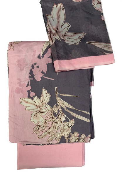 Two floral-patterned cloths, one pink and one dark with floral design, on a white background.