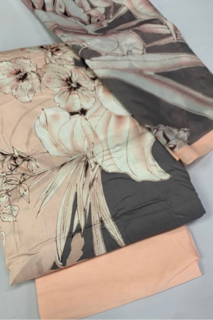 Floral and abstract patterned fabric on a white background