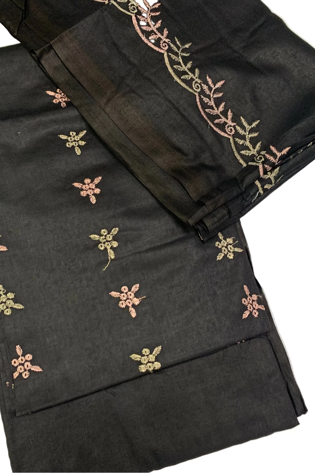 V101 Floral Embroidery 3pc Unstitched Viscose Suit