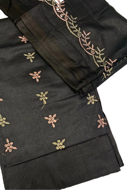 V101 Floral Embroidery 3pc Unstitched Viscose Suit