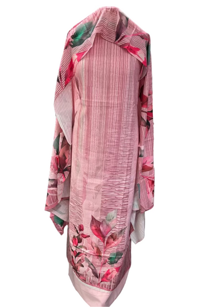 Pink floral dress on a mannequin in a clothing store setting