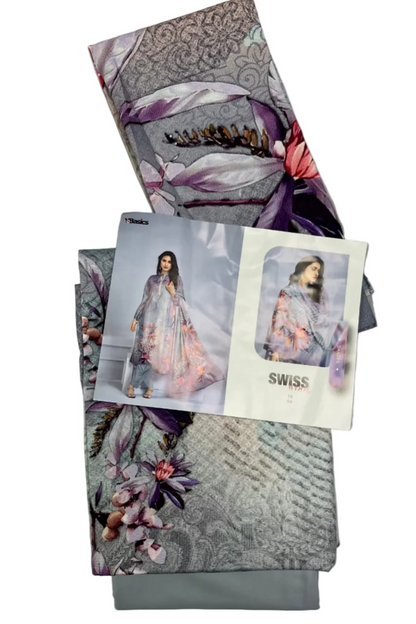 Packaging with floral design and images of a woman, labeled 'Swiss'.
