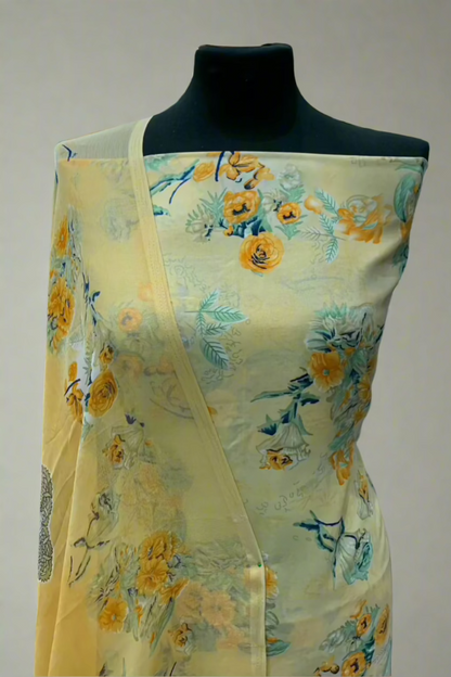 5968 Unstitched Crepe Flower Print 3pc Ladies Suit