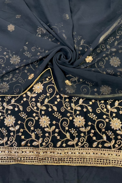 1388 Gold Embroidery Chiffon 4pc Unstitched Party Suit