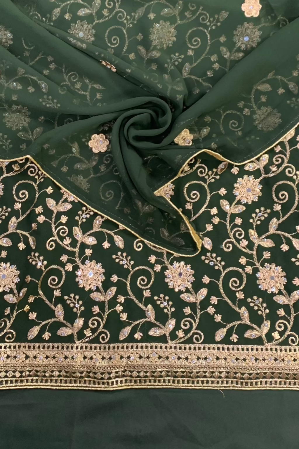 1388 Gold Embroidery Chiffon 4pc Unstitched Party Suit