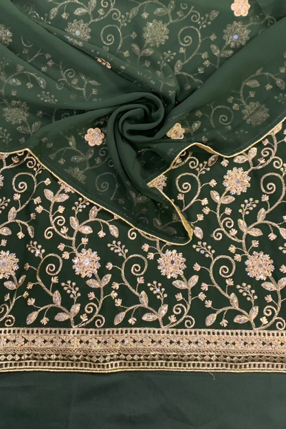 1388 Gold Embroidery Chiffon 4pc Unstitched Party Suit
