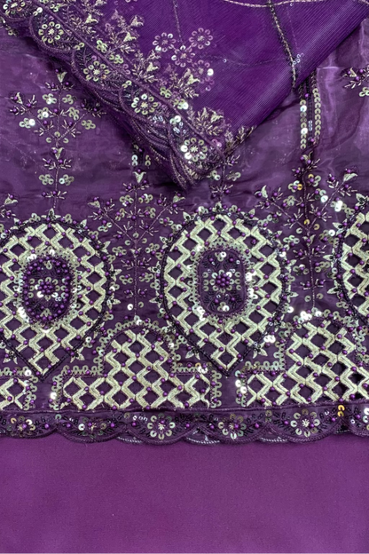 1801 Embroidered 4pc Organza Suit with Sequins & Pearls
