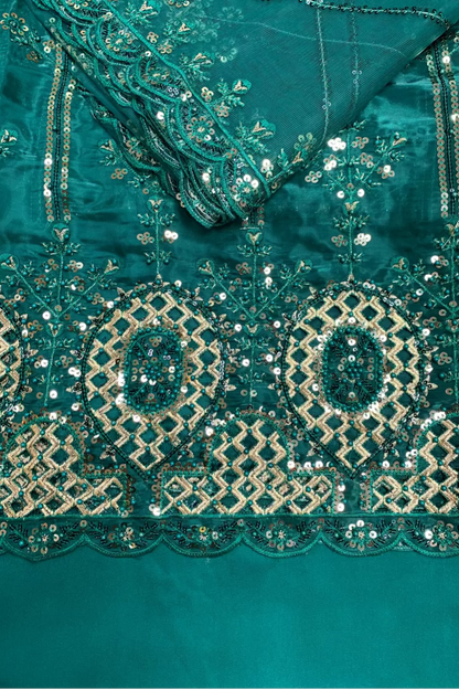 1801 Embroidered 4pc Organza Suit with Sequins & Pearls