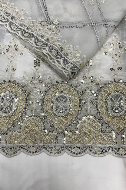 1801 Embroidered 4pc Organza Suit with Sequins & Pearls