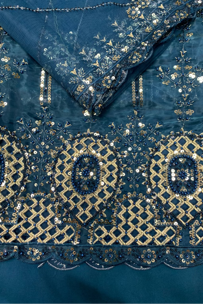 1801 Embroidered 4pc Organza Suit with Sequins & Pearls