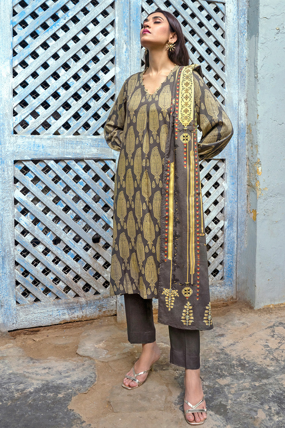 Unstitched Digital Printed Dobby Linen Salwar Kameez Suit Gul Ahmed  LT-32023 A