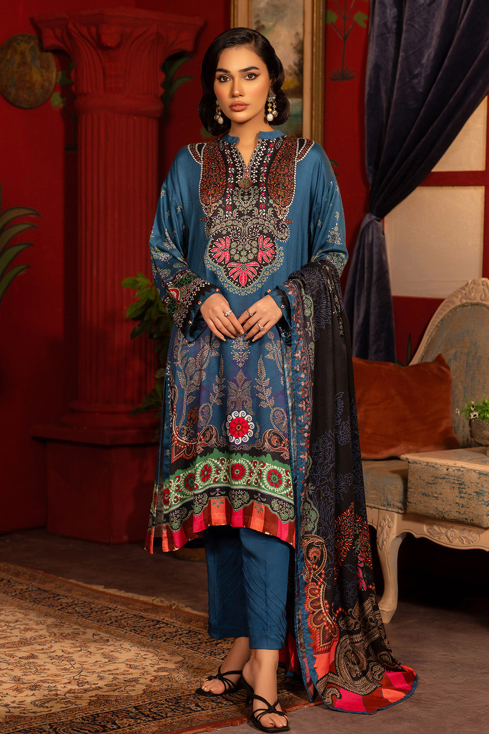 Unstitched Digital Printed Dobby Linen Salwar Kameez Suit Gul Ahmed LT-32024