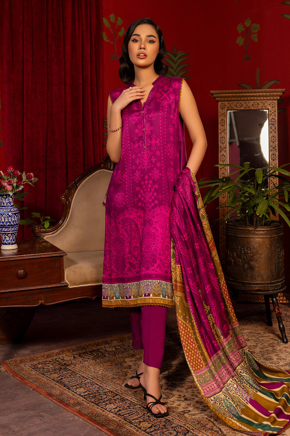 Unstitched Digital Printed Pashmina Salwar Kameez Suit Gul Ahmed AP-32008