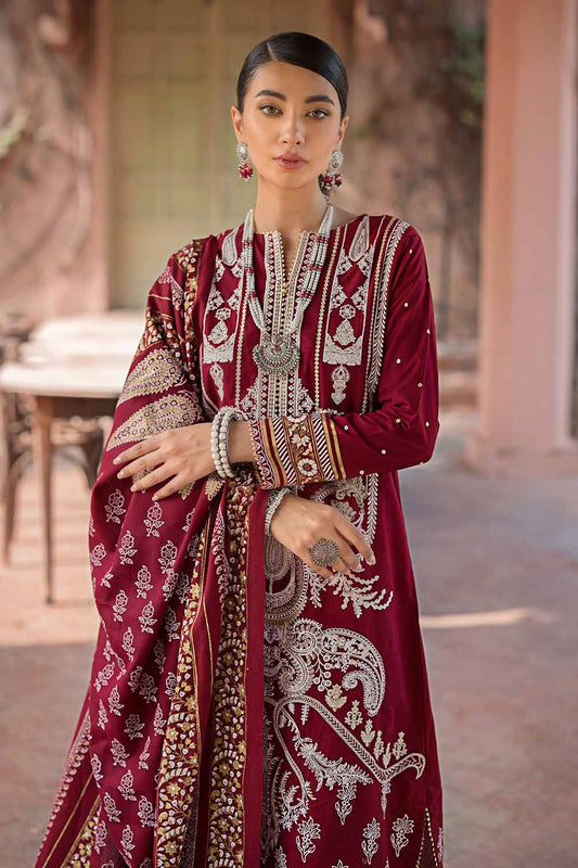 Unstitched Gold & Lacquer Printed Pashmina Salwar Kameez Suit Gul Ahmed AP-32074