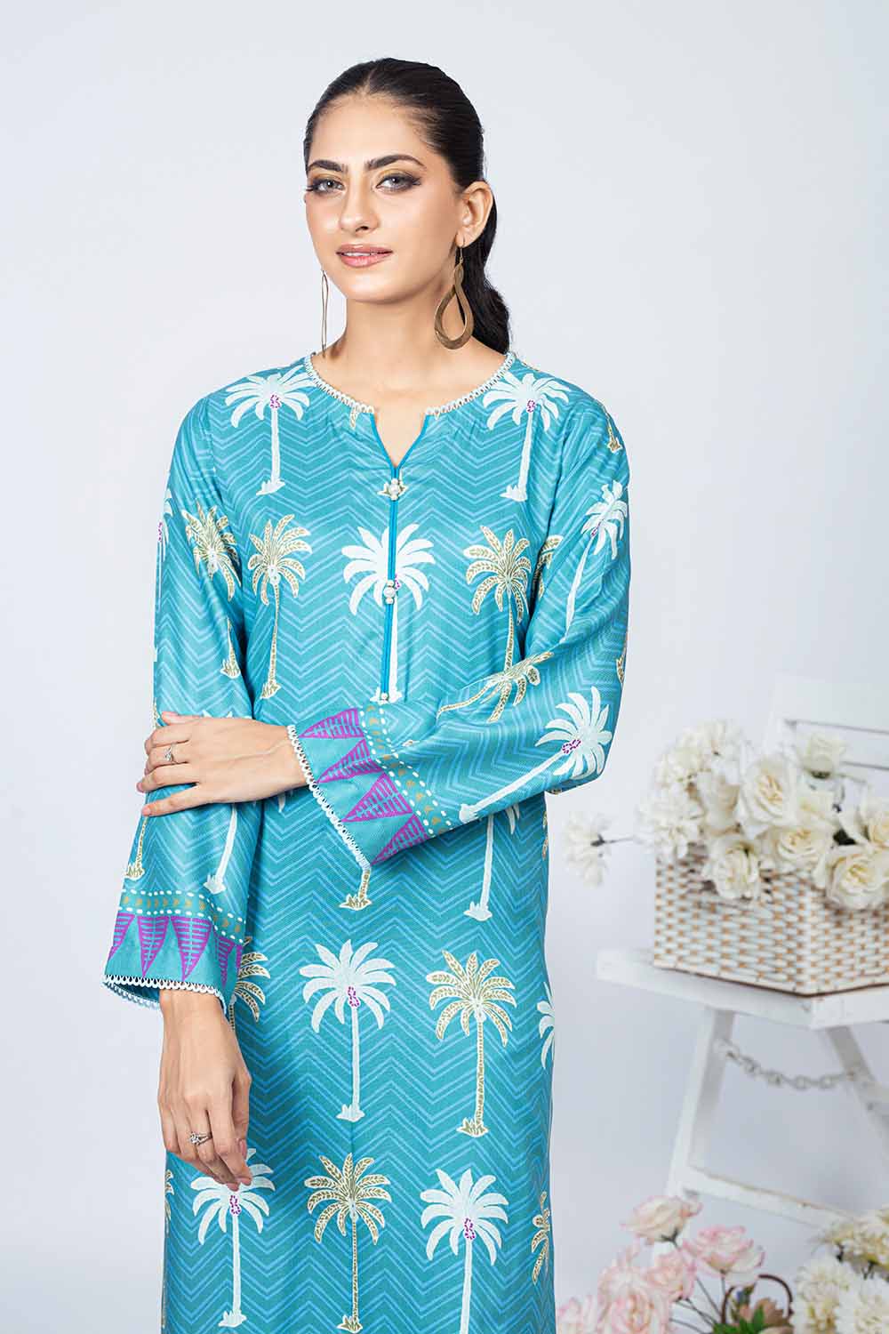 Unstitched Printed Twill Linen Salwar Kameez Suit Gul Ahmed WNSS-32013