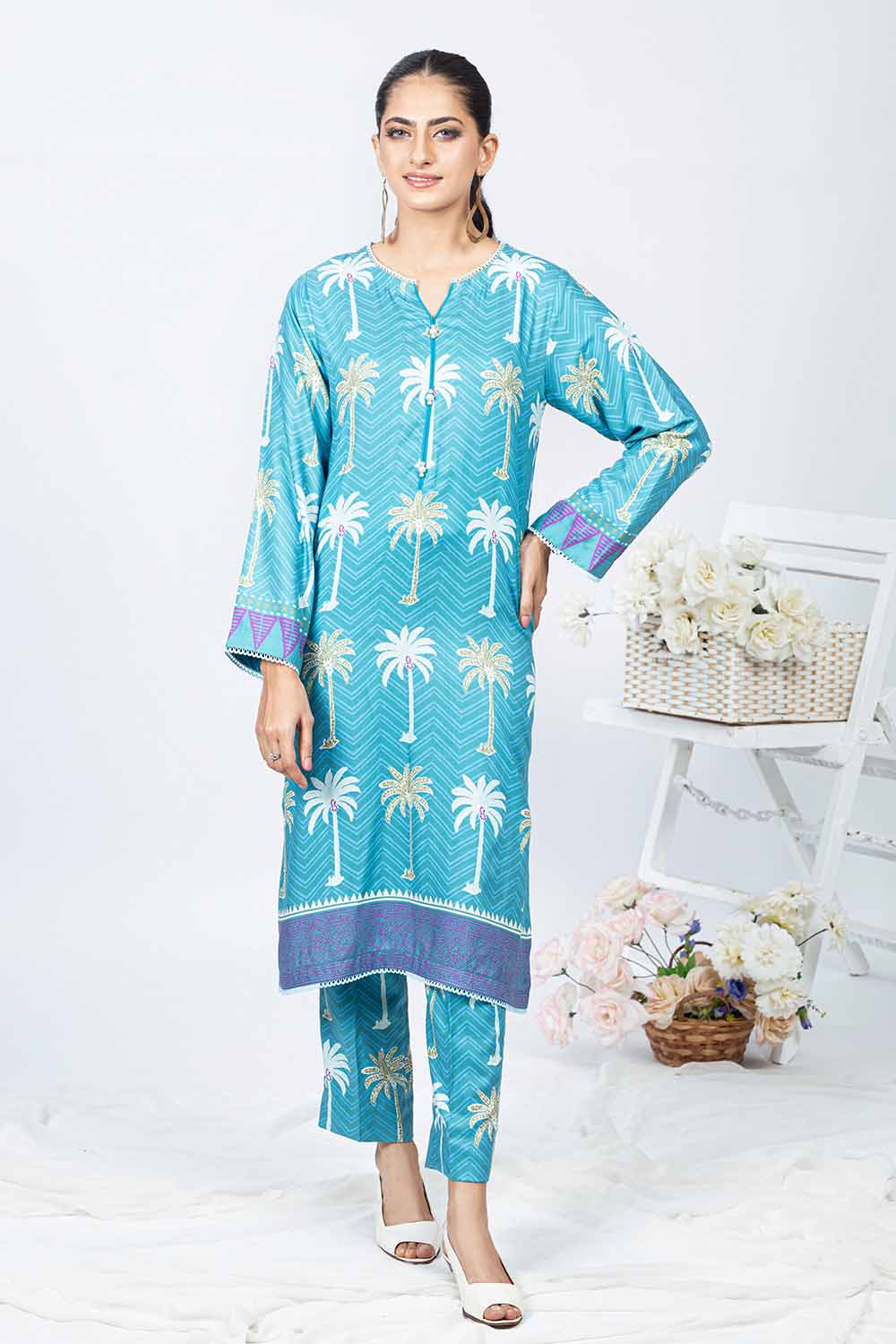 Unstitched Printed Twill Linen Salwar Kameez Suit Gul Ahmed WNSS-32013