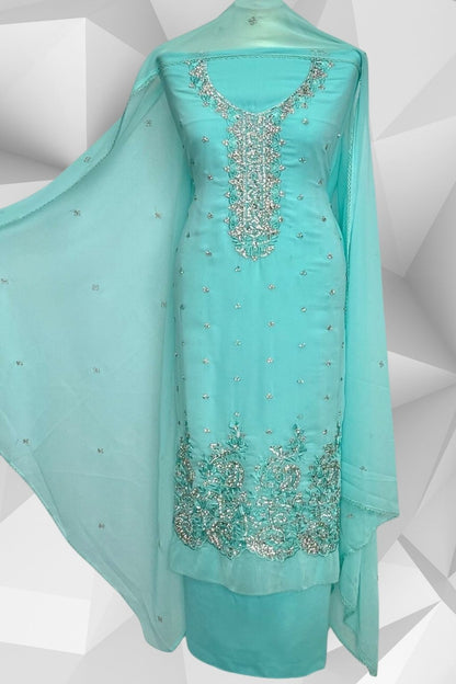 9370 Unstitched Georgette Suit With Diamond Work