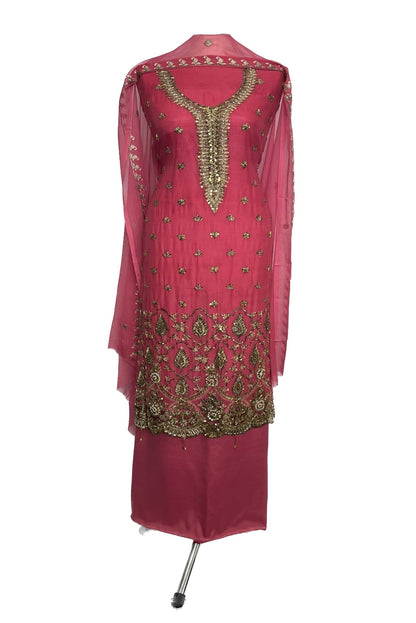 119 Unstitched Crinkle Chiffon Suit With Handwork