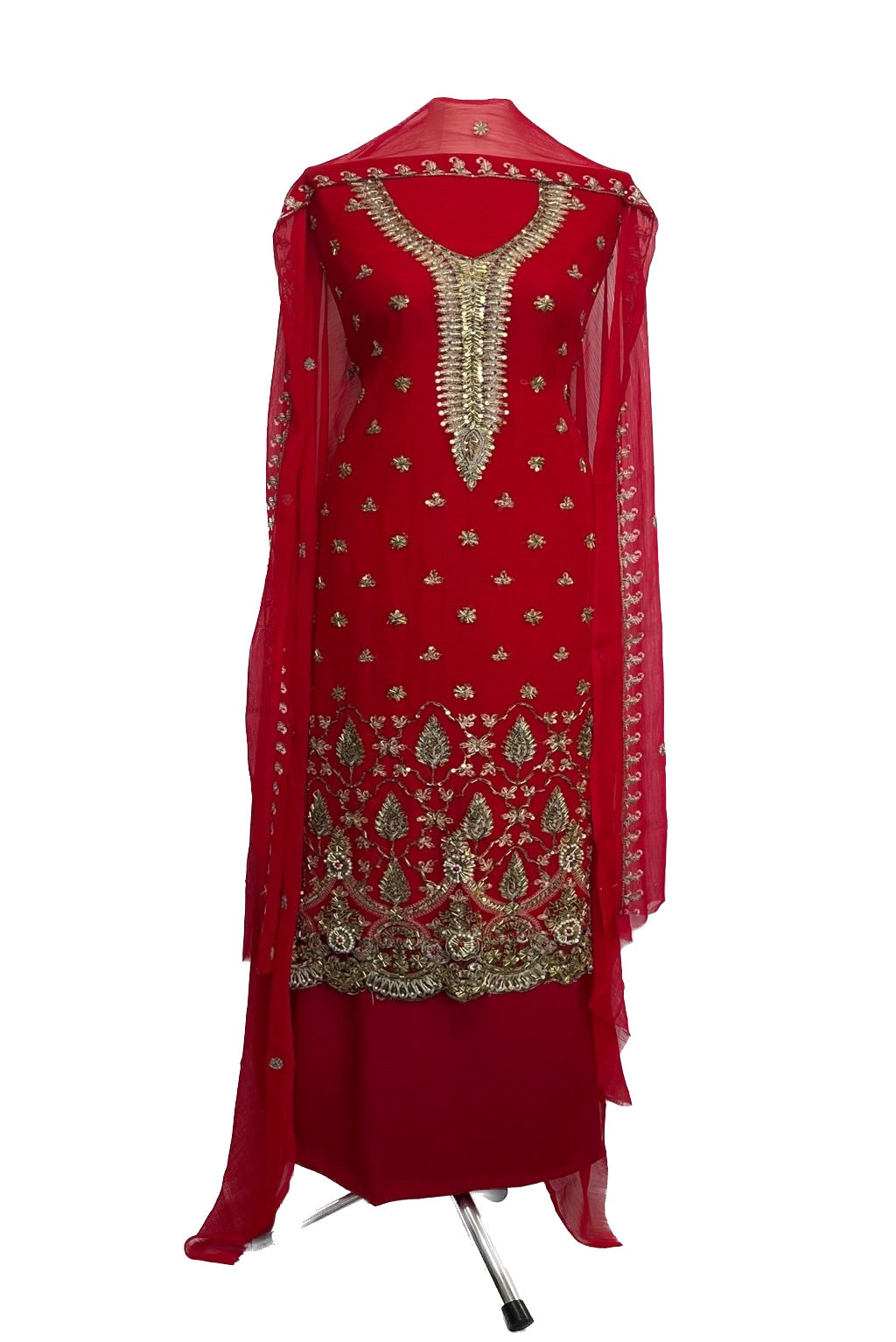 119 Unstitched Crinkle Chiffon Suit With Handwork