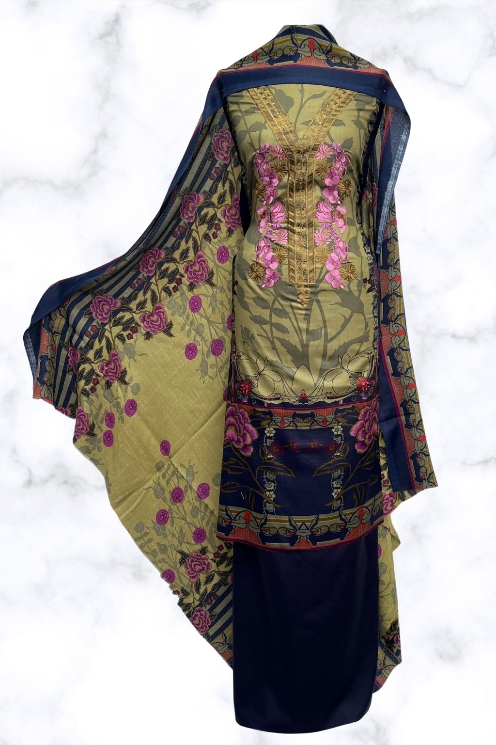 D33 Unstitched Viscose Suit With Wool Shawl